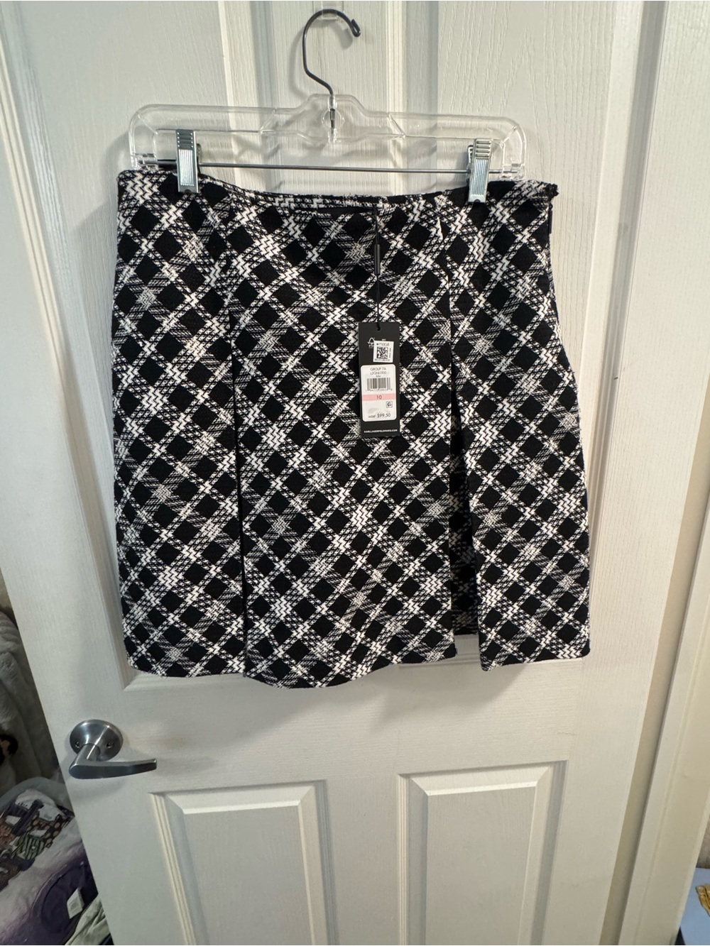 Karl Lagerfeld Black & White Plaid Tweed Skirt